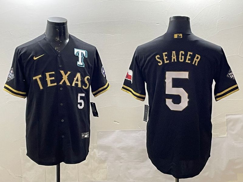 Men Texas Rangers #5 Seager Black Gold Game 2025 Nike MLB Jersey style 1